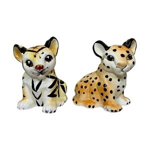 Leopard Cub Kitten Planter Figurine Set by Parma AAI, Japan, Vintage - (1950's)